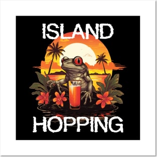 Coqui Frog with Drink - Island Hopping (White Lettering) Posters and Art